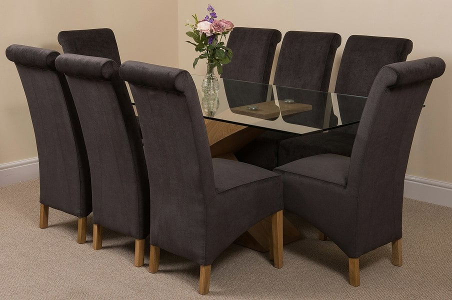 That's Furniture Valencia Oak Large Glass Dining Table & Montana Fabric Chairs