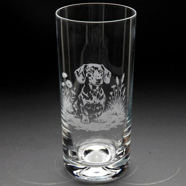 Glyptic Glass Art Dachshund Dog Highball Glass - Hand Etched/Engraved Gift