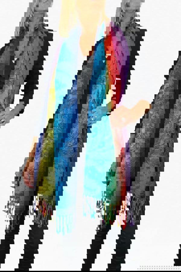 Paulo Due Rainbow Peacock Feather Pashmina Shawl Scarf