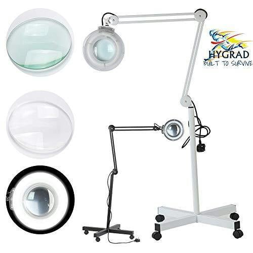 HYGRAD BUILT TO SURVIVE 5X Magnifier Vertical Clip Floor Stand Lamp Glass Adjustable Rolling Diopter Salon SPA Beauty Makeup Skincare Nail Tattoo