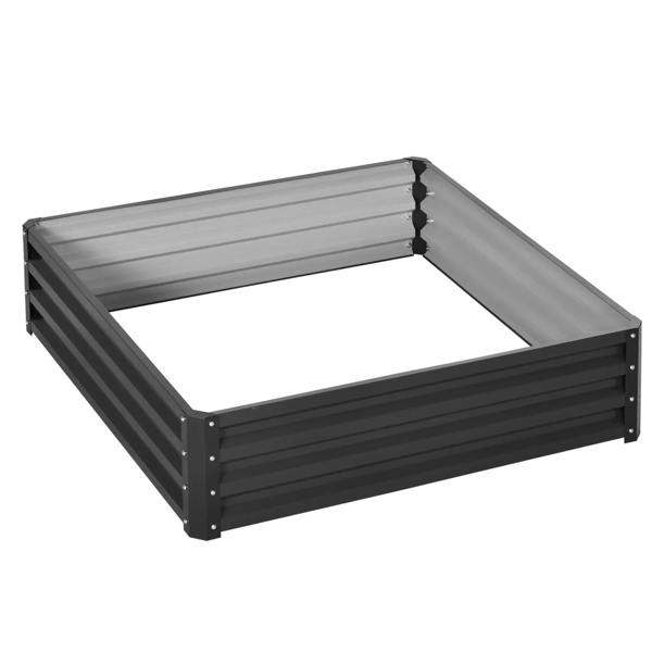Square raised garden bed box with grey weatherized steel frame, open top