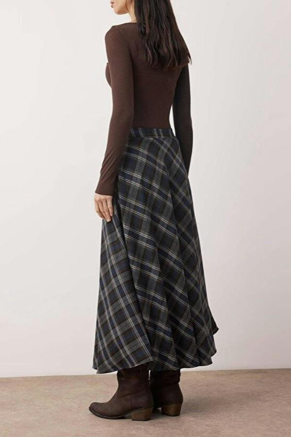 WOVCOR Argyle Woven Long Maxi Flared Skirt