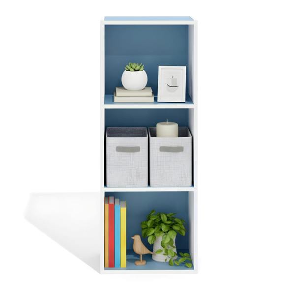 WALPLUS 3-Tier Open Shelf Bookcase, White/Light Blue 11003WH/LBL | Stylish Wall Art for Modern Homes
