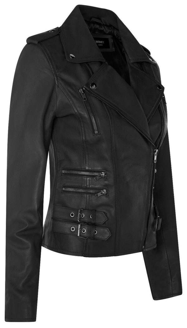 Infinity Leather Womens Leather Brando Biker Jacket - Orlando