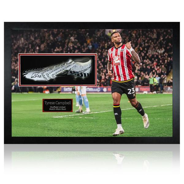 Tyrese Campbell Signed & Match-Worn Sheffield United Boot Iconic Frame #2