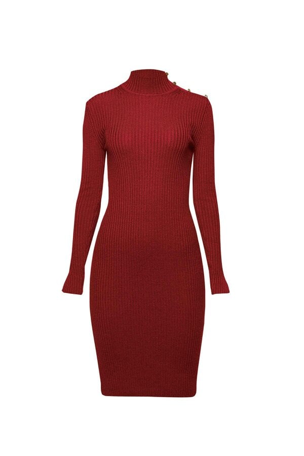 Andrea ribbed wool midi dress in burgundy