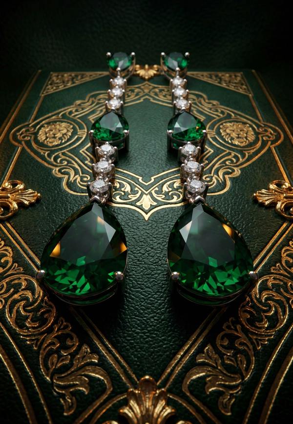 Latelita Elizabeth Drop Earrings Emerald Silver