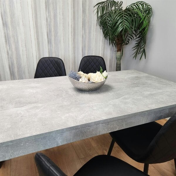 Kosy Koala Dining Table and 4 Chairs Stone Grey Effect Wood Table 4 Black Leather Chairs Dining Room