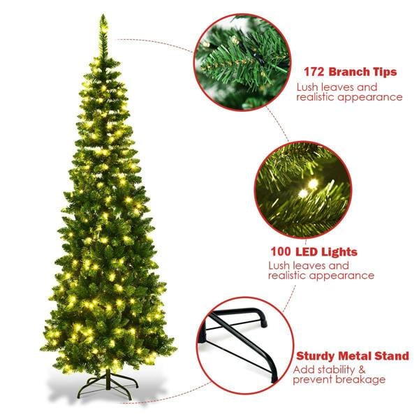 4ft to 8ft Green Pencil Pre-Lit Christmas Trees with Warm White LEDs and Metal Stand image 9