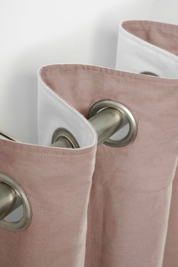 Lazy Linen Pure Washed Linen Lined Eyelet Curtains - Pink