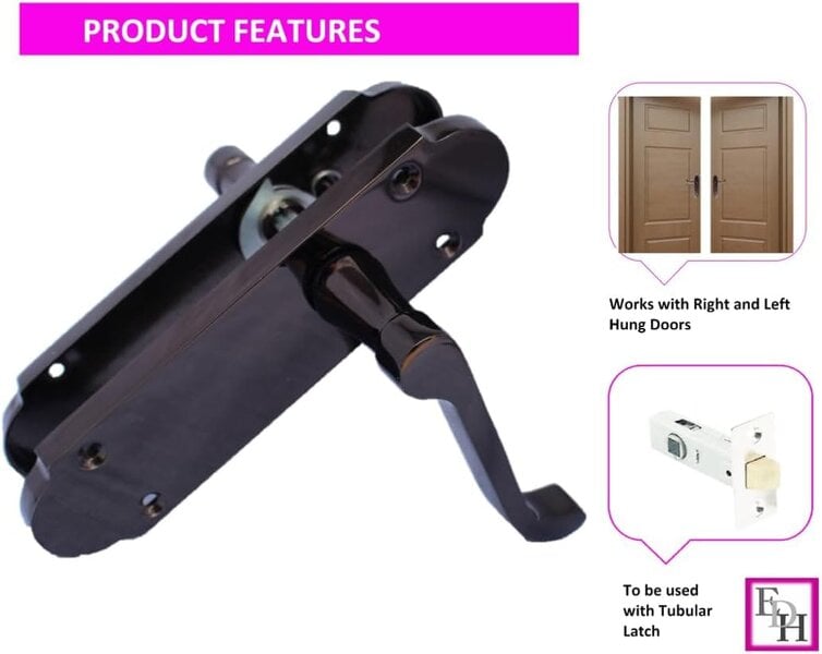 EDH Door Hardware Black Nickel Door Handles – Victorian Scroll Lever Latch Handles – 1, 4 or 6 Pairs – Handle Only or with Tubular Latches