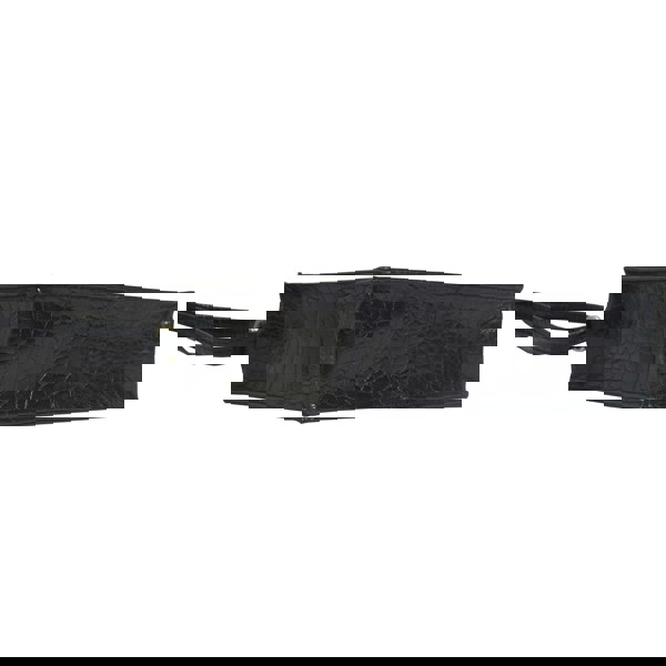 Assots London 'SUSAN' Black Croc Real Leather Rectangle Box Crossbody Bag