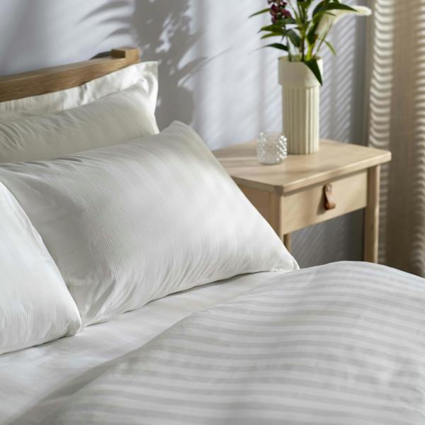 White 400 Thread Count Cotton Stripe 40cm Deep Fitted Sheets bedroom detail | Soak and Sleep