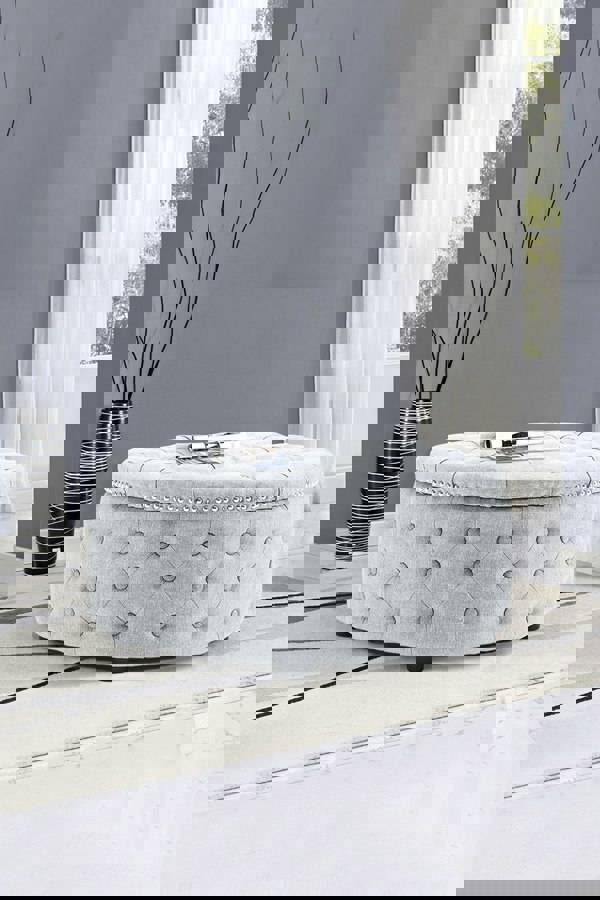 Living and Home Tufted Round Cocktail Footstool