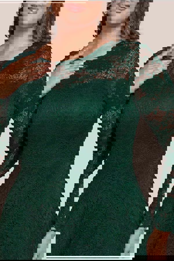 Scalloped Lace A-Line Maxi Dress - Emerald Green DR4496PLUS