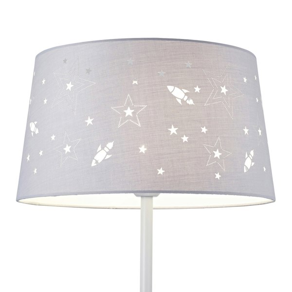 Fun and Chic Grey Floor Lamp with Cotton Fabric Shade with Rockets and Stars Image 3