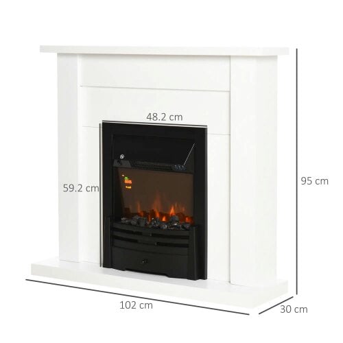 Bobobiy 40" Electric Firplace Suites & Mantelpiece with LED Flames Remote Marble Stone Modern Curved Surround Intelligent Safe Tempered 1000W/2000W
