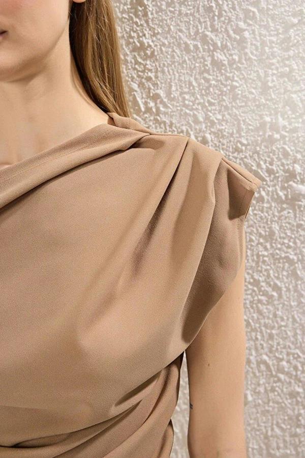 WOVCOR Draped One Shoulder Blouse