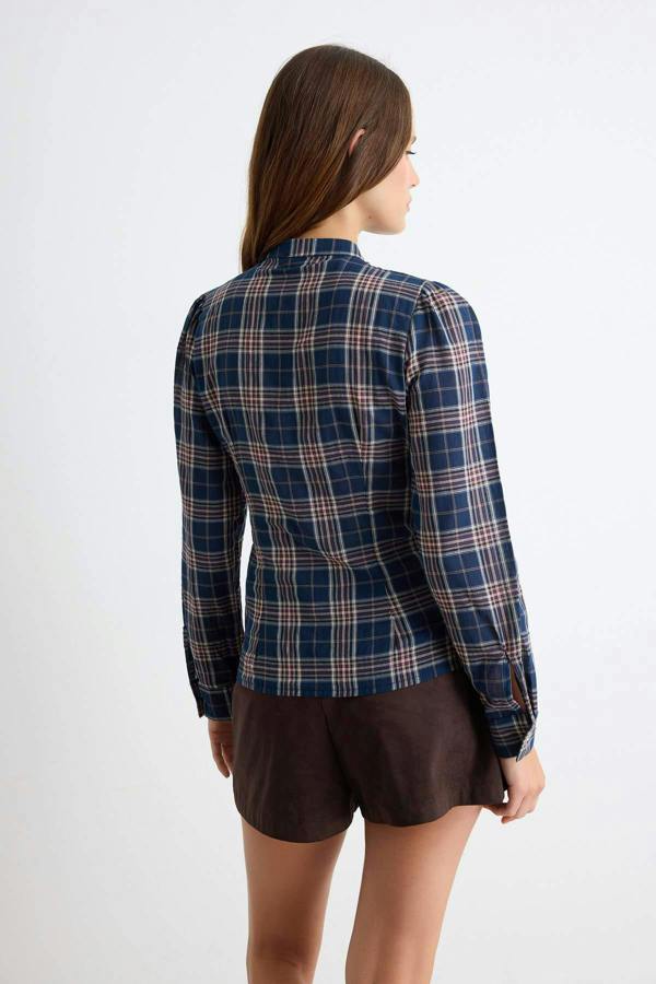 WOVCOR Tie Neck Long Sleeve Oversized Shirt