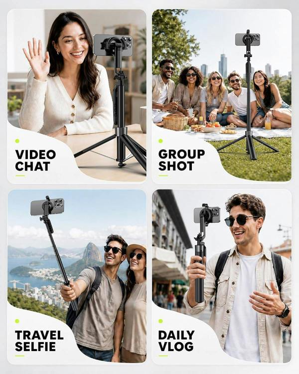 HYGRAD BUILT TO SURVIVE Magnetic Selfie Stick Tripod Phone Mount 360°Rotatable Phone Stand Compatible with All Smartphone Selfies Live Video Recording
