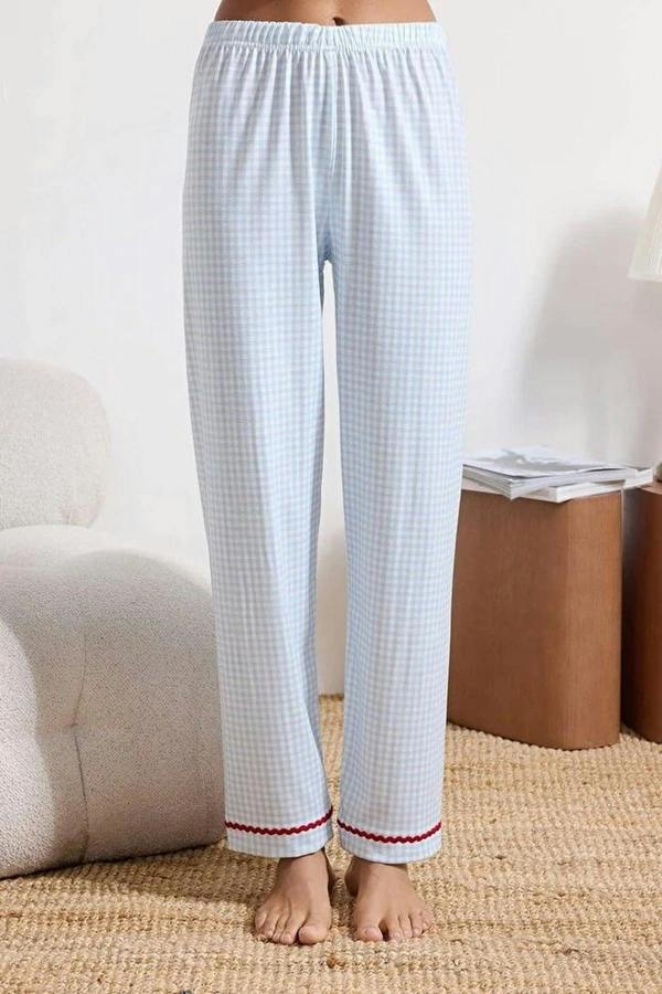 WOVCOR 3-Piece Plaid Cherry Stripe Detail Knitted Pajama Set