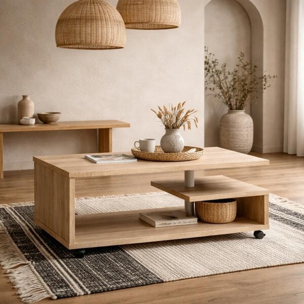 Wyld Haus Lincoln Sonoma Wood Coffee Table Open Shelf