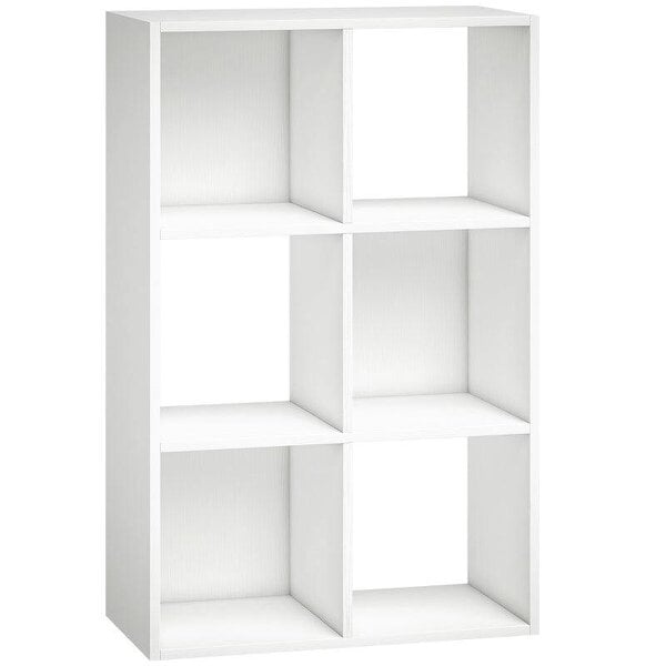 Industrial Style Storage Shelf, Bookcase, Bookshelf with 6 Compartments, for Living Room, Home Study, White Wood Effect