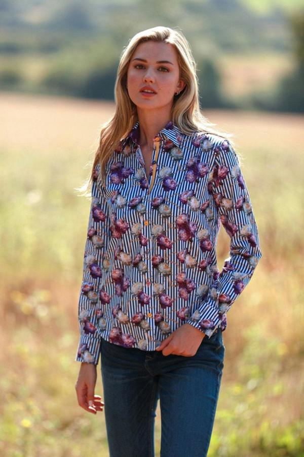 FLORAL ELEGANCE STRIPE & CHAIN WOMENS  PRINT SHIRT - Premium Men's Patterned Shirt by Claudio Lugli | Bold Design, Tailored Fit, Best Printed Shirts