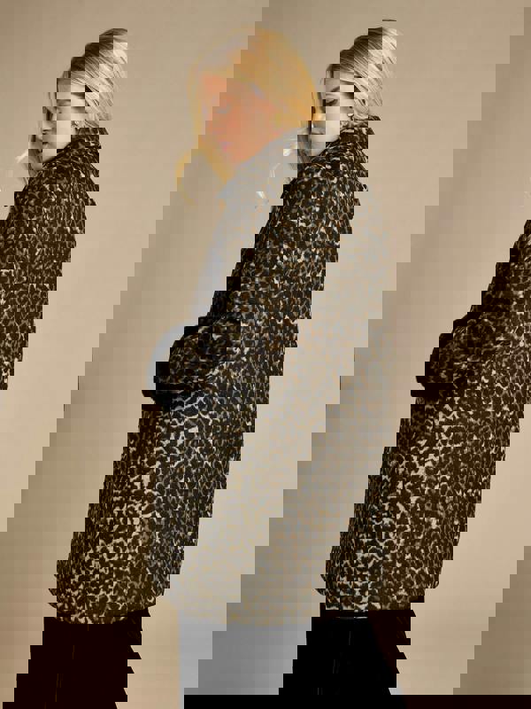 GWD Megan Leopard Coat with Detachable Black Faux Fur Scarf and Cuffs