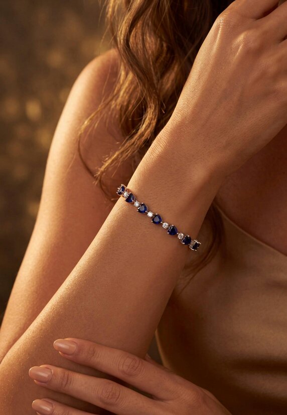 Latelita Asscher Cut Heart Tennis Bracelet Sapphire Silver