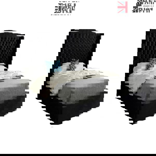 Casa Magna Rana Curved Top Winged Upholstered Soft Velvet Bed Frame - Black