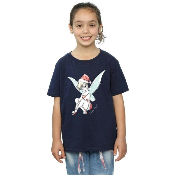 Disney Girls Tinkerbell Christmas Fairy Cotton T-Shirt - Navy Blue