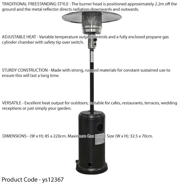 13kW Black Propane Gas Tower Patio Heater & Drinks Table Set - Outdoor Garden - LoopsDirect
