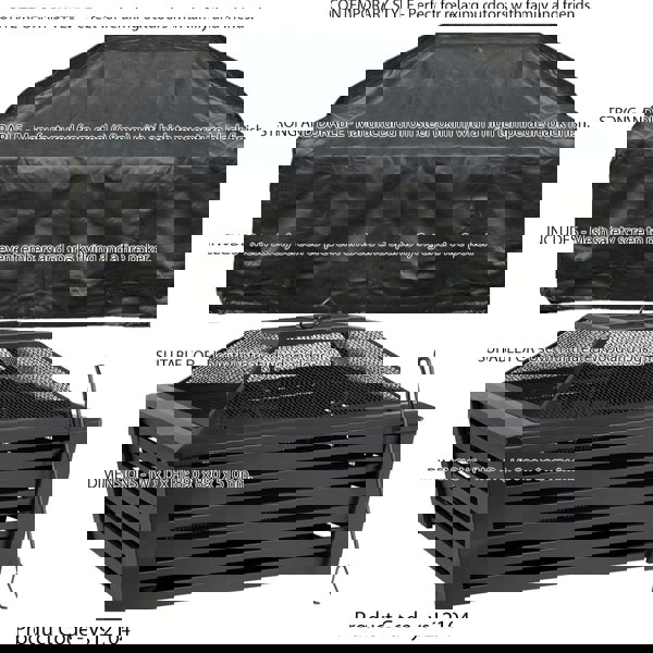 89cm Square Black Fire Pit Wood Burner & Cover Set - Outdoor Garden Heater Mesh - LoopsDirect