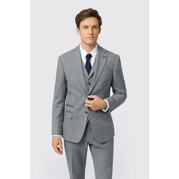 Antique Rogue Slim Fit Dark Grey Herringbone Tweed Jacket
