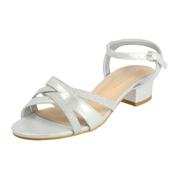 Spot On Ladies Spot On Ankle Strap Low Block Heel Glitter Wide Fitting Sandals F12118