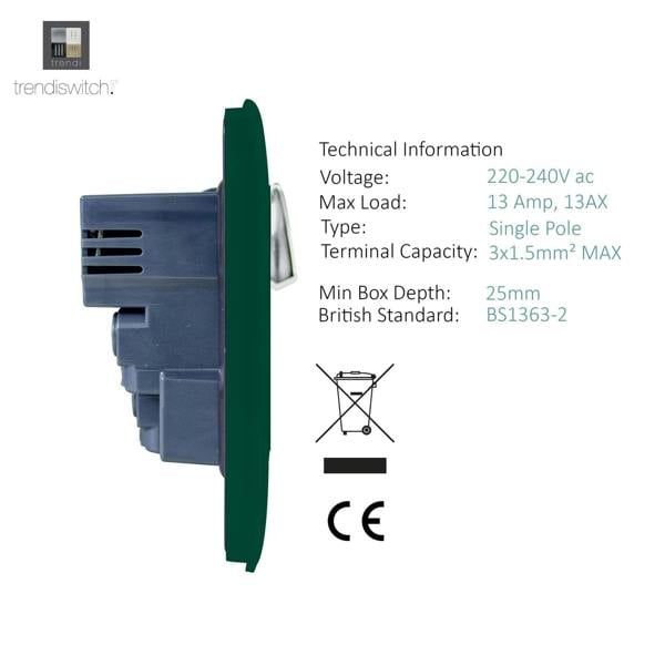 Trendi Switch 1 Gang USB 2100mA Plug Socket in Dark Forest Green