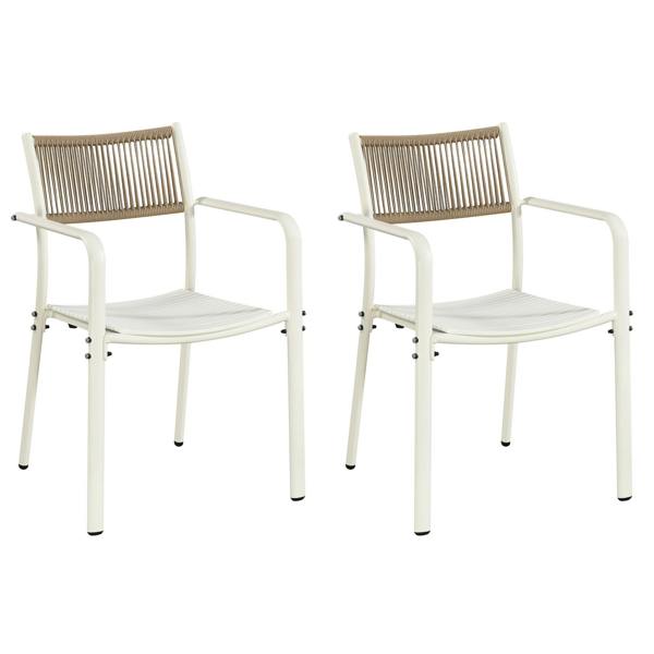 Core Products Pair Of Rope Effect Backed Bistro Metal Arm Chair Moss Green