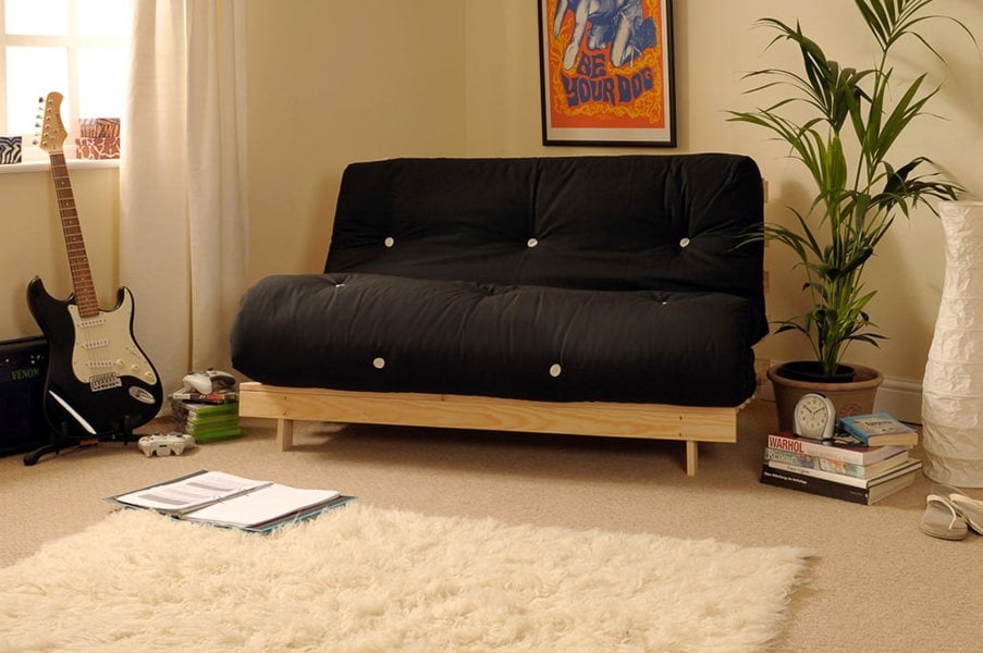 Comfy Living Wooden Futon sofa bed frame with a Standard Mattress