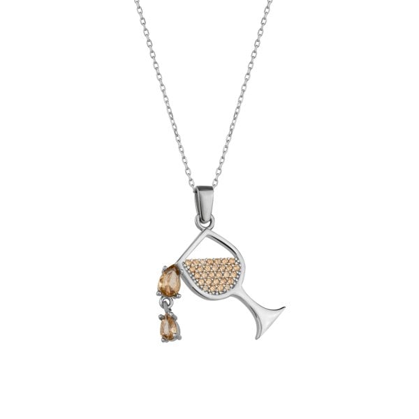 Spero London White Wine Glass Sterling Silver Necklace