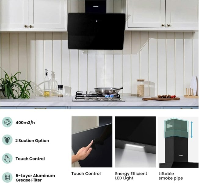 60CM Wall-mounted 3-Speed Chimney Angled Range Hood Cooker Extractor Living and Home 