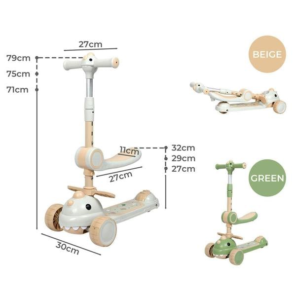 Dekko Kids Scooter Foldable Flip-able Seat Adjustable Height LED Light Music