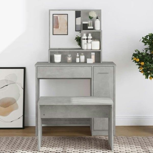 Berkfield Dressing Table with Mirror Concrete Grey 86.5x35x136 cm