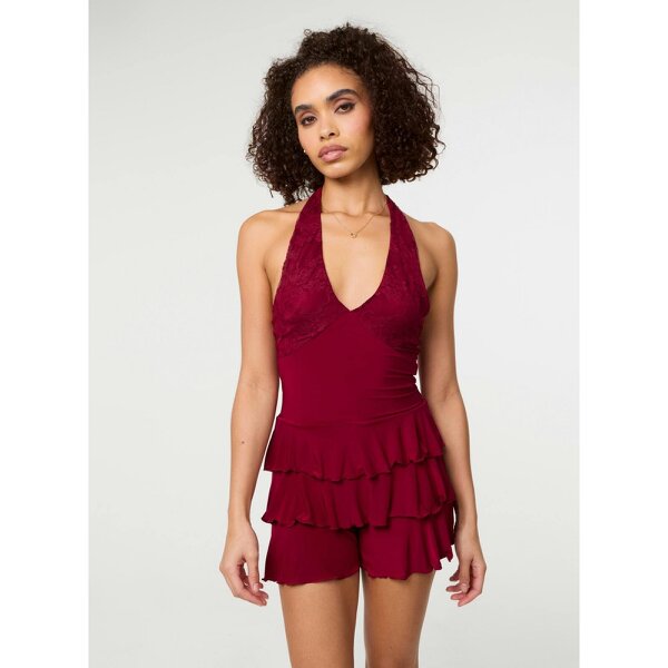 Pink Vanilla Lace Ruffle Playsuit