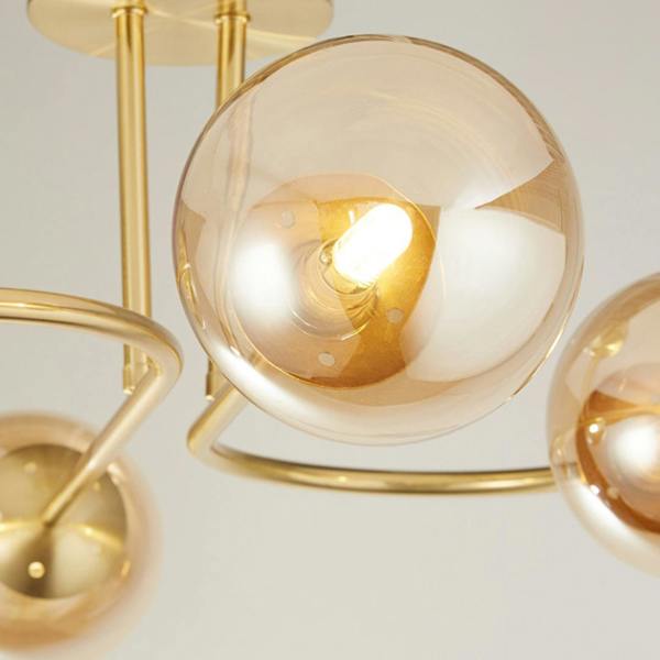 Pagazzi Lighting Hibben Gold Brass & Champagne Glass Semi-Flush Ceiling Light