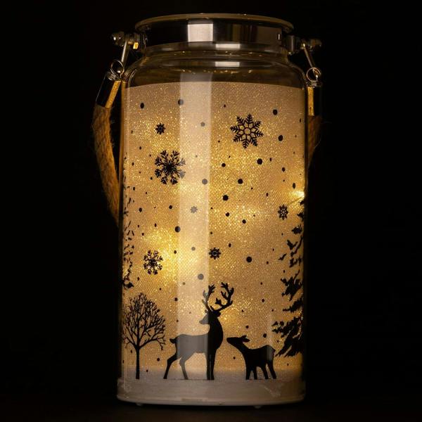16cm Christmas Decorated Jar Table Winter Woodland Scene Lantern with Warm White LED Glow image 8