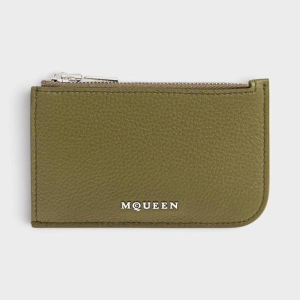 Alexander McQueen Sling Logo Card Holder Grainy Military Silver