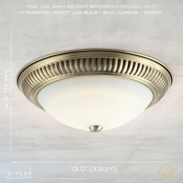 Modern LED IP44 Flush Ceiling Light in Antique Brass with Sensor Image 7