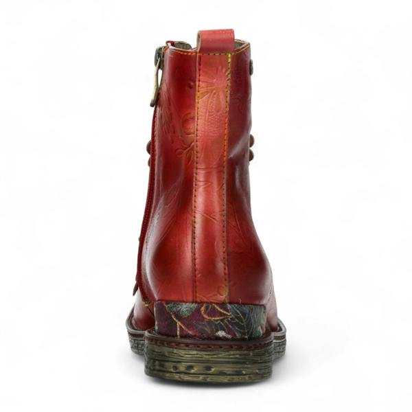 Laura Vita Ercnaulto 212 Red Floral Womens Gothic Victorian Leather Lace-Up Ankle Heeled Boots