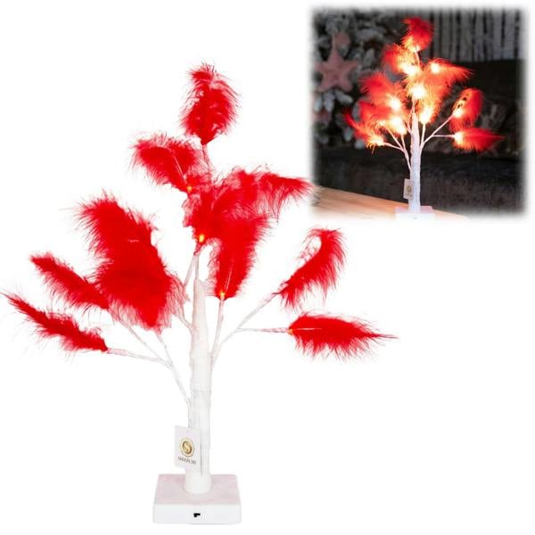 55cm Red Feather Tree Table Lamp with Warm White LEDs, Battery Operated Decorative Light image 1